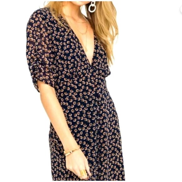 ASTR the label Navy & Rust Bitsy Print Floral Midi Dress Button Front Women's XL - Picture 2 of 16